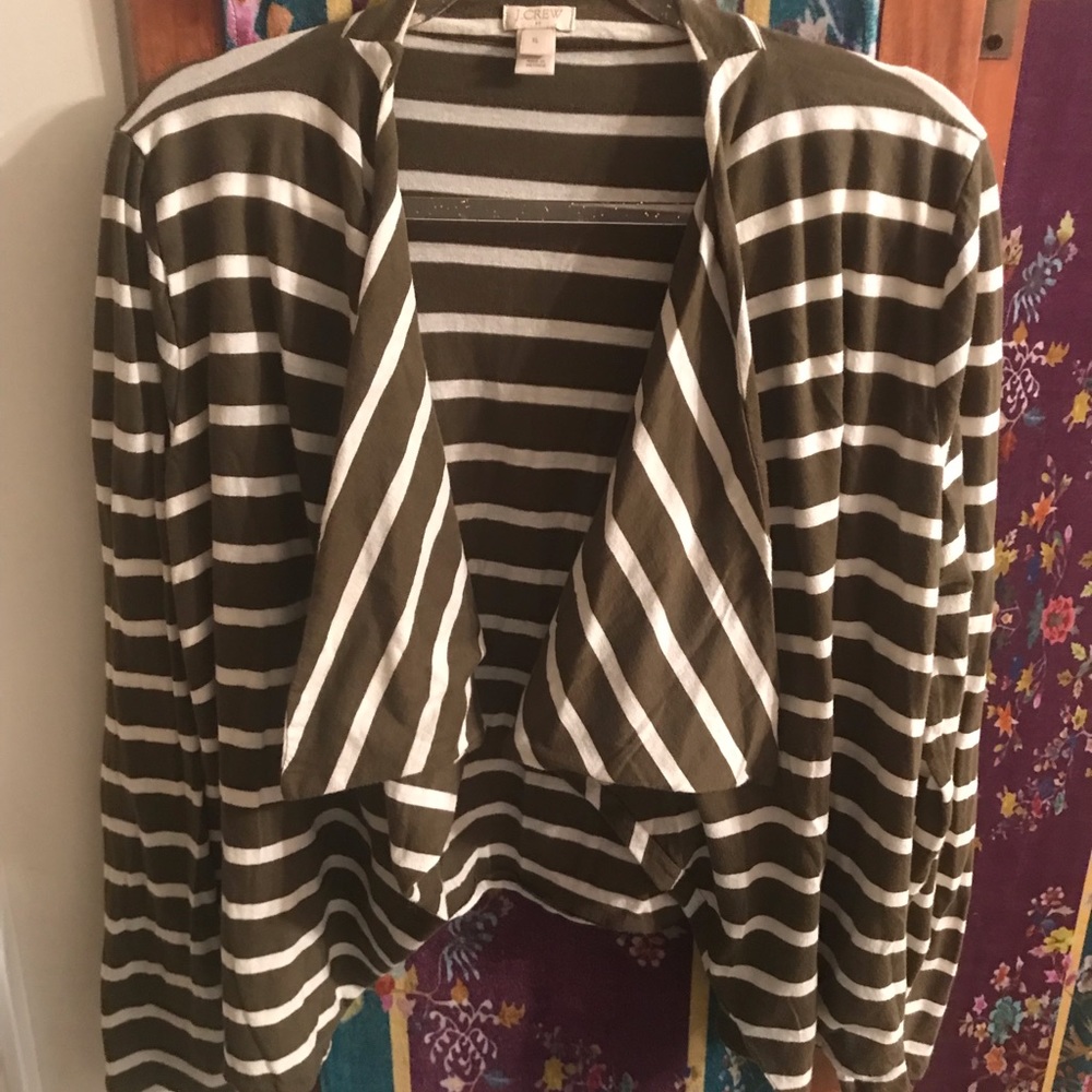 J.Crew green stripe open cardigan